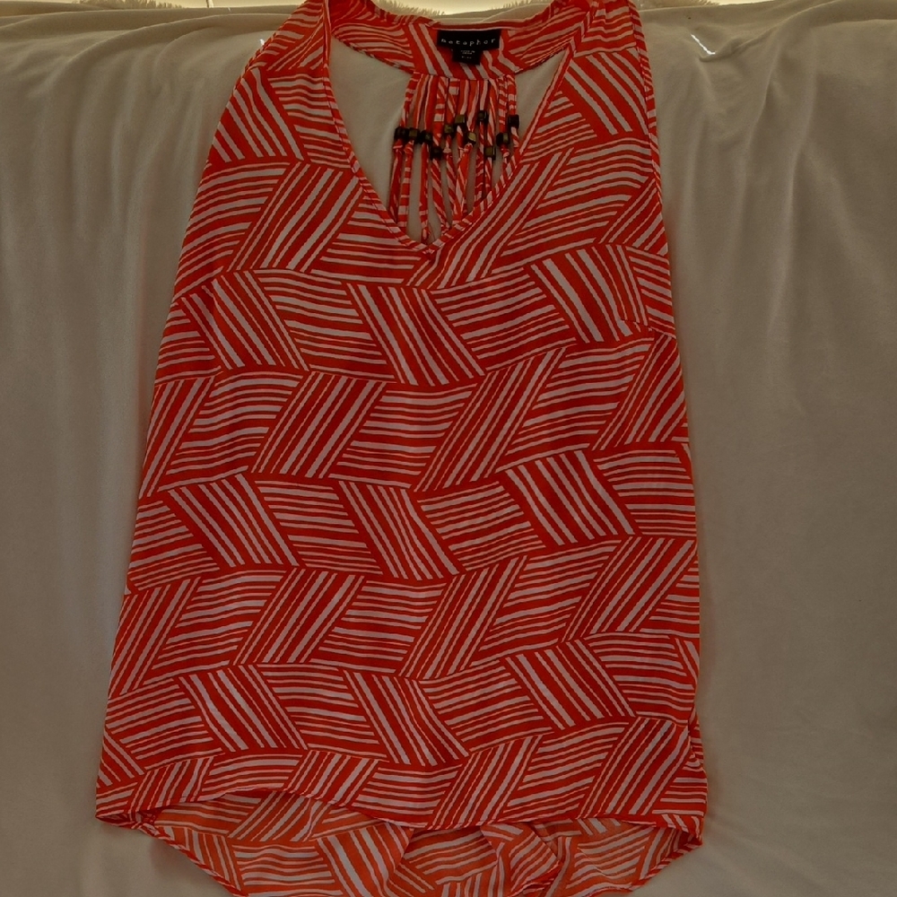 Patterned Orange Sleeveless Top